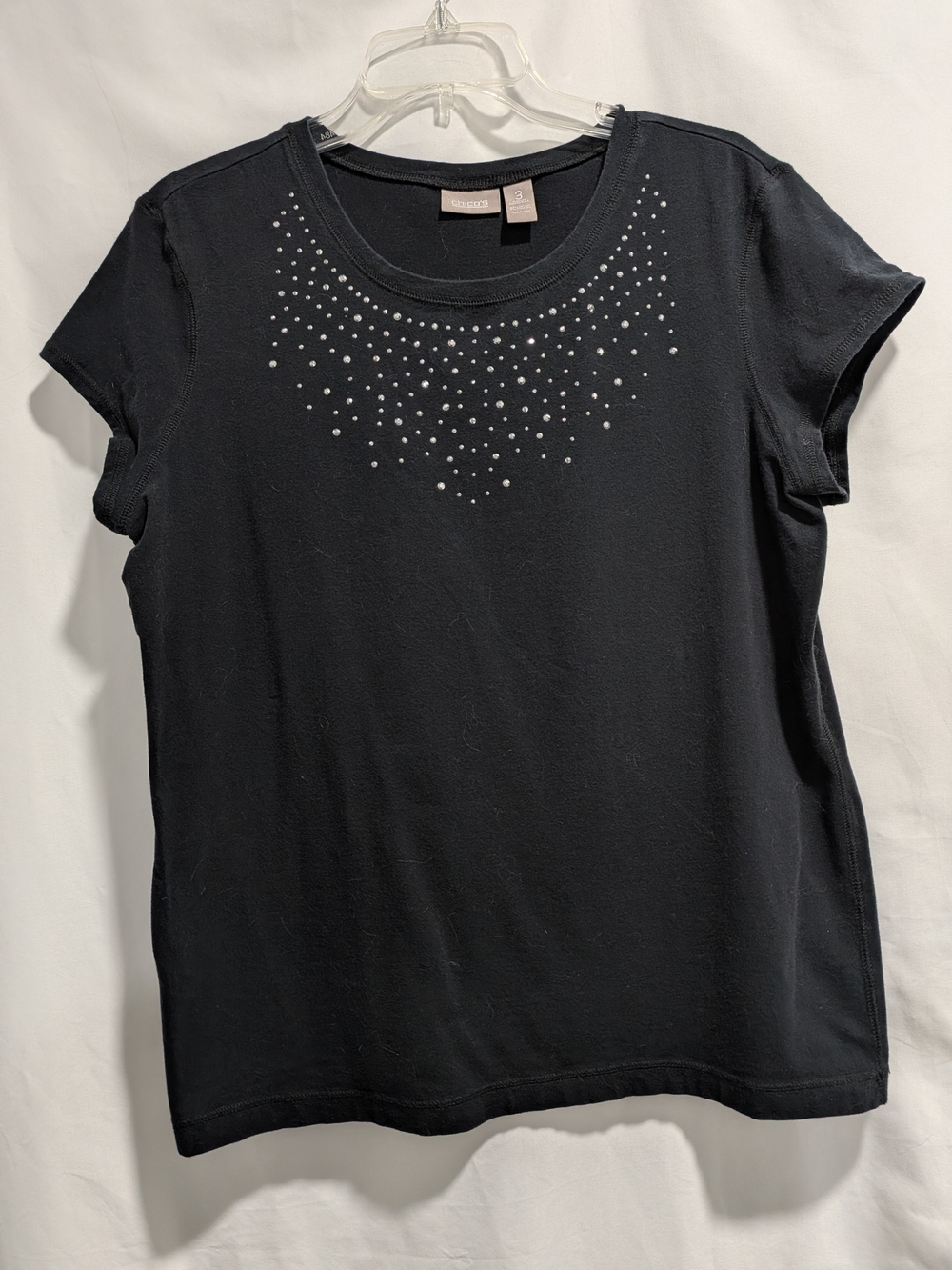 Chico's Black Short Sleeve Tee with Silver Stud Necklace Detail